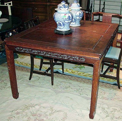 Lot 120 - Chinese Hardwood Dining Table Including two...