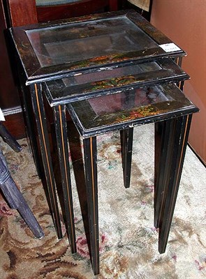 Lot 189 - Nest of Three Chinese Black Lacquer Decorated...