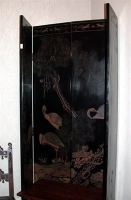Lot 216 - Chinese Black Lacquered Four-Panel Screen
