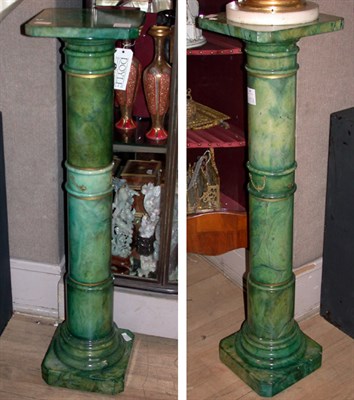 Lot 481 - Pair of Green Stained Alabaster Columnar...