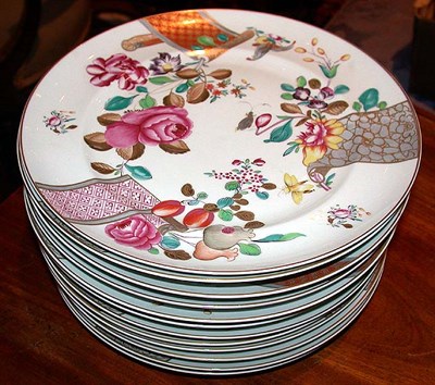 Lot 570 - Set of Twelve Oriental Style Floral Decorated...