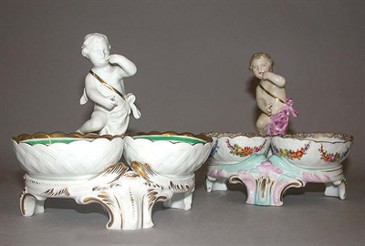 Lot 562 - Two KPM Porcelain Figural Double Salt Cellars...