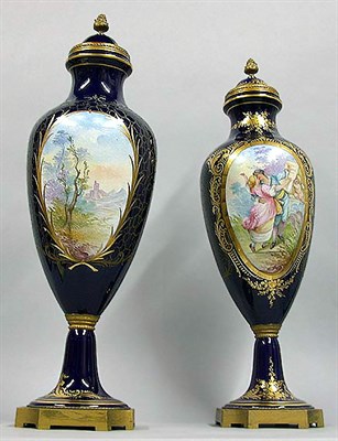 Lot 162 - Pair of Sevres Style Porcelain Urns Each...