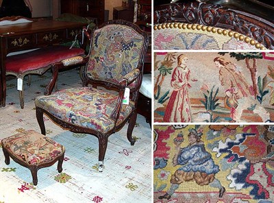Lot 282 - Louis XV Style Needlepoint Upholstered Walnut...
