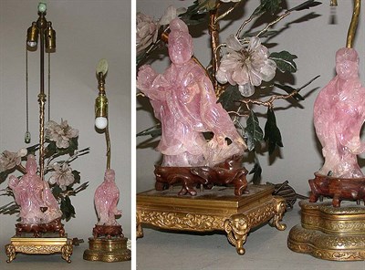 Lot 582 - Two Chinese Rose Quartz Figures Each mounted...