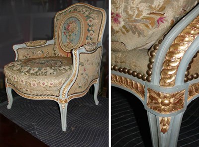 Lot 590 - Pair of Louis XV Style Painted and Parcel Gilt...