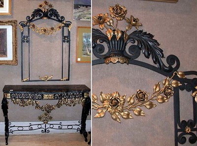 Lot 334 - Rococo Style Marble Top Wrought Iron Console...