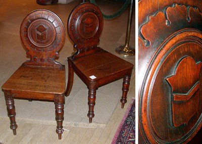 Lot 319 - Pair of Victorian Mahogany Hall Chairs Each...