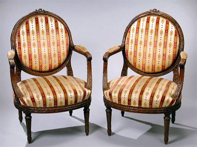 Lot 366 - Pair of Louis XVI Style Upholstered Mahogany...