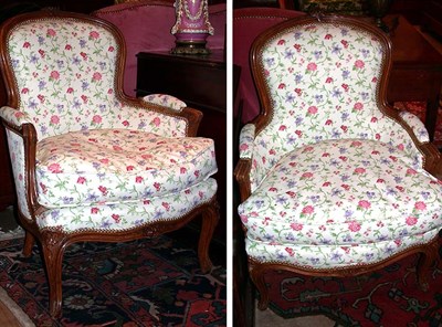 Lot 528 - Pair of Louis XV Style Upholstered Walnut...