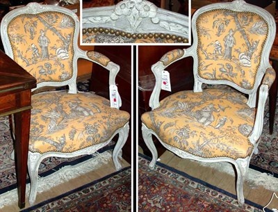 Lot 464 - Pair of Louis XV Style Painted Fauteuils