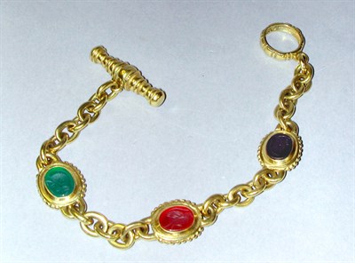 Lot 225A - Three Stone Intaglio Bracelet 18 kt. green...