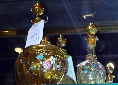 Lot 375 - Galle Enameled Glass Dresser Set Comprising...