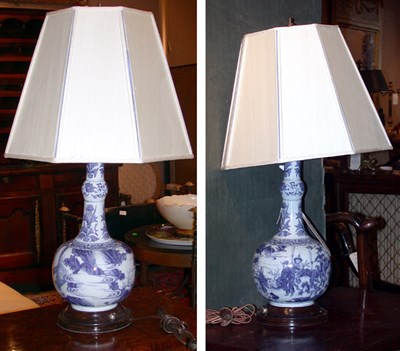 Lot 496 - Pair of Blue and White Porcelain Lamps