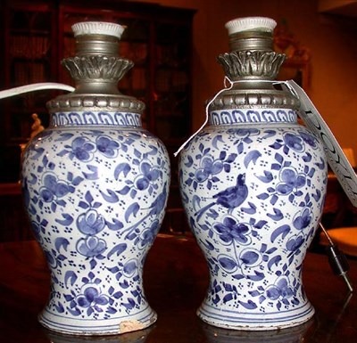 Lot 220 - Two Similar Dutch Delft Vases Each mounted as...