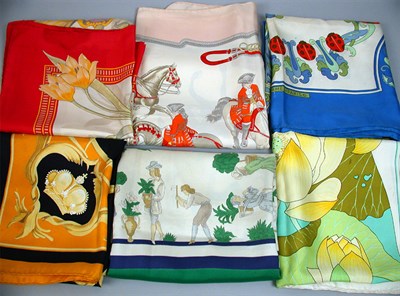 Lot 718 - Group of Six Hermes Scarves 1960s Comprising...