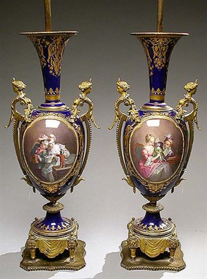 Lot 117 - Pair of Sevres Style Porcelain Urns Each...