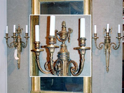 Lot 453 - Pair of Louis XVI Style Gilt-Metal Three-Light...