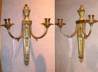 Lot 387 - Pair of Louis XVI Style Brass Two-Light Sconces