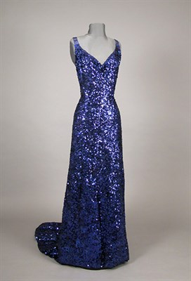 Lot 518 - Sapphire Blue Sequined Evening Gown Attributed...