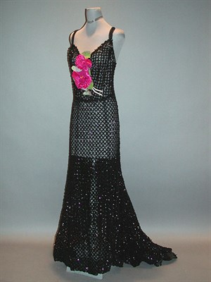 Lot 519 - Black Ring Pattern Sequined Evening Dress...