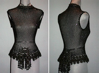 Lot 500 - Victorian Beaded Crochet Vest 1880s Black,...