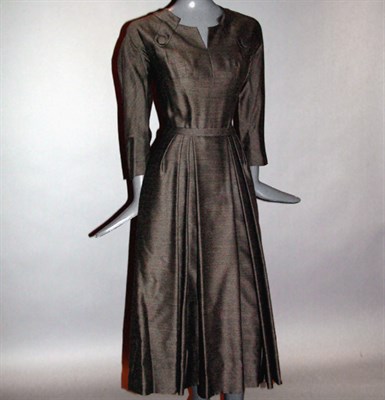Lot 606 - Mainbocher Gray Wool Dress American, 1950s The...