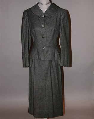 Lot 605 - Mainbocher Gray Flannel Suit American, 1950s...