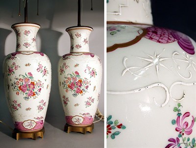 Lot 606 - Pair of Samson Porcelain Vases Each mounted as...