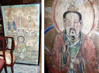 Lot 320 - Framed Korean Painting of Six Taoist...