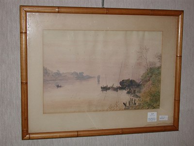 Lot 317 - Framed Japanese Watercolor of a River Scene...