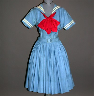 Lot 595 - Blue Linen Sailor Dress American, 1950s...