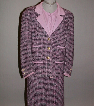 Lot 600 - Chanel Mauve and Black Tweed Suit French,...
