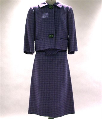 Lot 601 - Hattie Carnegie Purple Check Wool Ensemble...