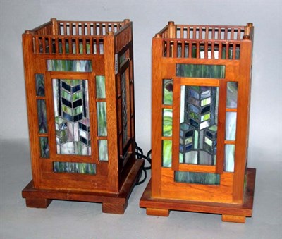 Lot 431 - Pair of Arts and Crafts Style Oak Lamps Each...