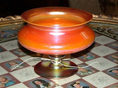 Lot 403 - Quezal Glass Compote In apricot, with gold...