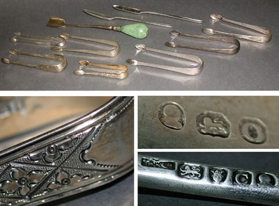 Lot 524 - Group of Seven English Silver Sugar Tongs Late...