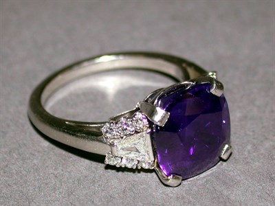 Lot 269 - Sapphire and Diamond Ring Platinum, set to the...
