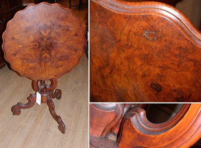 Lot 391 - Victorian Burl-Wood Tilt-Top Table