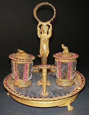 Lot 616 - French Gilt-Bronze Mounted and Glass Inkwell...