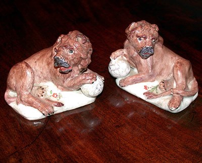 Lot 260 - Pair of English Porcelain Figures of Lions...