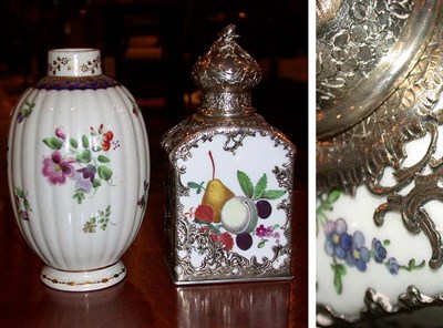Lot 270 - Meissen Silver Mounted Porcelain Tea Caddy...