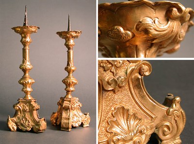 Lot 205 - Pair of Continental Baroque Repousse Brass...