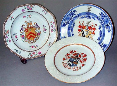 Lot 250 - Group of Three Chinese Export Armorial Plates...