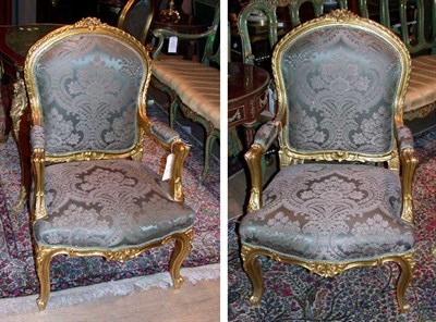 Lot 217 - Pair of Louis XV Style Gilt-Wood Bergeres