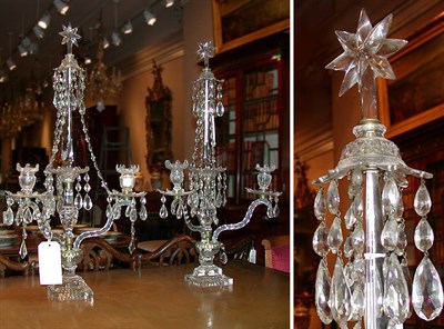 Lot 575 - Pair of George III Style Cut Glass Two-Light...