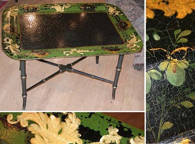 Lot 294 - Victorian Gilt Decorated Black Lacquered Tray...