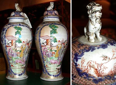Lot 409 - Pair Chinese Export Porcelain Covered Vases...