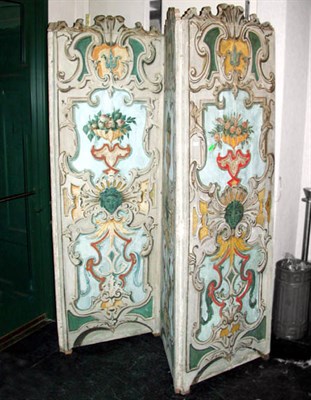 Lot 252 - Continental Rococo Style Painted Four-Panel...