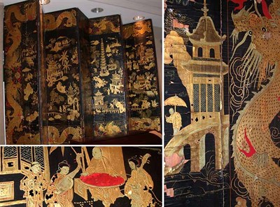 Lot 355 - Chinese Export Gilt Decorated Black Lacquered...